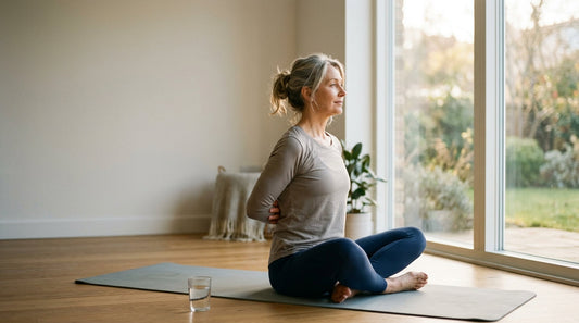 Person doing a gentle morning stretch in warm light — omega-3 for joints and inflammation