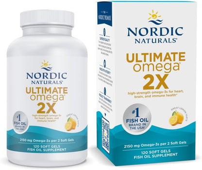 Ultimate Omega 2X Lemon 120 Soft Gels bottle and box — Nordic Naturals
