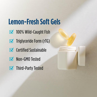 Lemon-fresh soft gels — wild-caught, triglyceride form, third-party tested